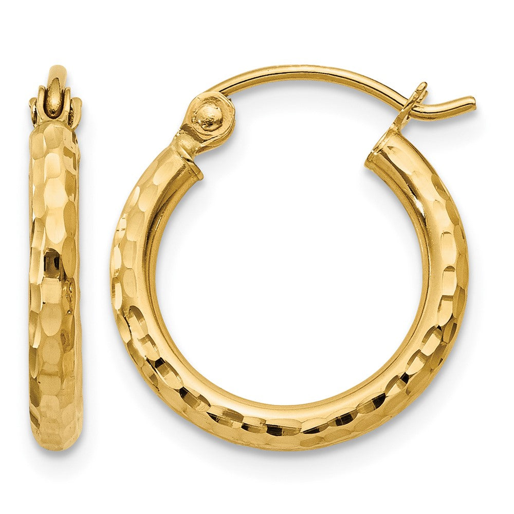 14k 2x15mm Diamond-cut Round Tube Hoop Earrings, 15 x 2 mm