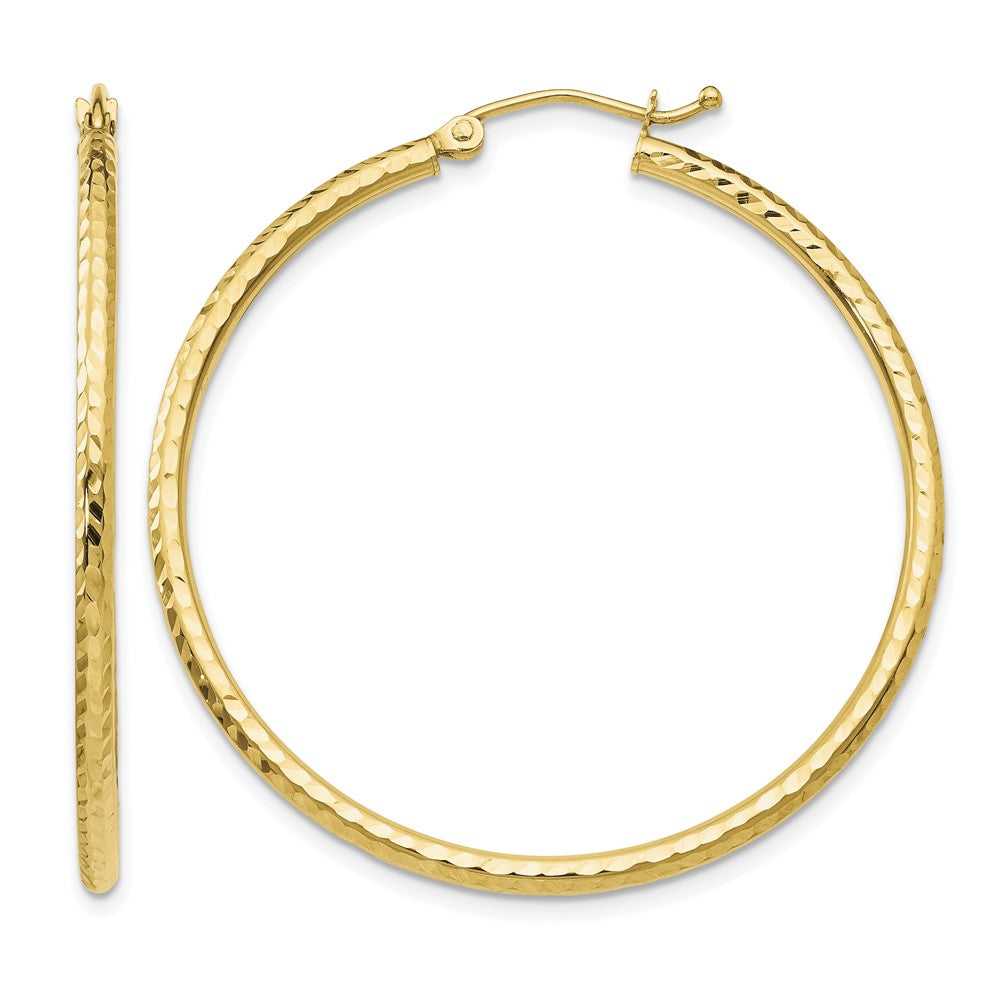 14k 2x40mm Diamond-cut Round Tube Hoop Earrings, 40 x 2 mm