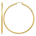 14k 2x60mm Diamond-cut Round Tube Hoop Earrings, 60 x 2 mm