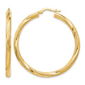 10K Twisted Hinged Hoop Earrings, 40 x 3 mm