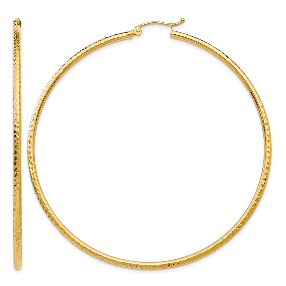 14k 2x65mm Diamond-cut Round Tube Hoop Earrings, 65 x 2 mm