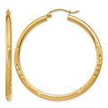 14k 2.5x38mm Satin Diamond-cut Round Tube Hoop Earrings, 38 x 2.5 mm