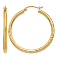 14k 2.5x30mm Satin Diamond-cut Round Tube Hoop Earrings, 30 x 2.5 mm