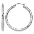 14k White Gold 3x35mm Diamond-cut Round Tube Hoop Earrings, 35 x 3 mm