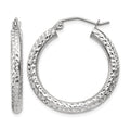 14k White Gold 3x25mm Diamond-cut Round Tube Hoop Earrings, 25 x 3 mm