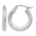 14k White Gold 3x20mm Diamond-cut Round Tube Hoop Earrings, 20 x 3 mm