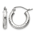 14k White Gold 3x16mm Diamond-cut Round Tube Hoop Earrings, 16 x 3 mm, 1.14 g