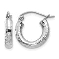 14k White Gold 3x14mm Diamond-cut Round Tube Hoop Earrings, 14 x 3 mm