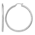 14k White Gold 3x50mm Diamond-cut Round Tube Hoop Earrings, 50 x 3 mm