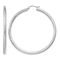 14k White Gold 3x55mm Diamond-cut Round Tube Hoop Earrings, 55 x 3 mm