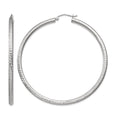 14k White Gold 3x60mm Diamond-cut Round Tube Hoop Earrings, 60 x 3 mm
