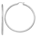 14k White Gold 3x65mm Diamond-cut Round Tube Hoop Earrings, 65 x 3 mm