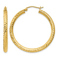 14k 3x35mm Diamond-cut Round Tube Hoop Earrings, 35 x 3 mm
