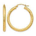 14k 3x30mm Diamond-cut Round Tube Hoop Earrings, 30 x 3 mm