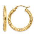 14k 3x25mm Diamond-cut Round Tube Hoop Earrings, 25 x 3 mm