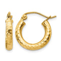 14k 3x16mm Diamond-cut Round Tube Hoop Earrings, 16 x 3 mm, 1.12 g