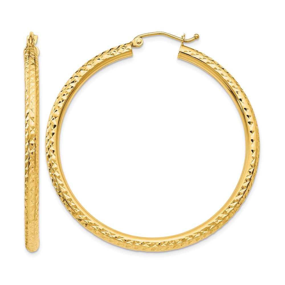 14k 3x45mm Diamond-cut Round Tube Hoop Earrings, 45 x 3 mm