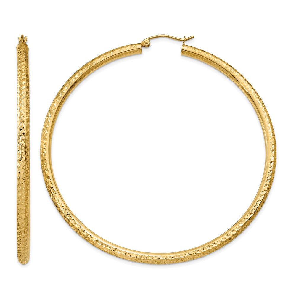 14k 3x65mm Diamond-cut Round Tube Hoop Earrings, 65 x 3 mm