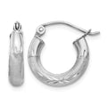 14k White Gold 3x13mm Satin Diamond-cut Round Tube Hoop Earrings, 10 x 3 mm