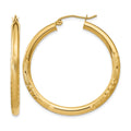 14k 3x35mm Satin Diamond-cut Round Tube Hoop Earrings, 35 x 3 mm