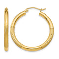 14k 3x30mm Satin Diamond-cut Round Tube Hoop Earrings, 30 x 3 mm