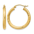 14k 3x25mm Satin Diamond-cut Round Tube Hoop Earrings, 25 x 3 mm