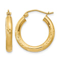 14k 3x20mm Satin Diamond-cut Round Tube Hoop Earrings, 20 x 3 mm