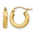14k 3x14mm Satin Diamond-cut Round Tube Hoop Earrings, 14 x 3 mm