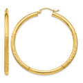 14k 3x45mm Satin Diamond-cut Round Tube Hoop Earrings, 45 x 3 mm