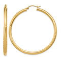14k 3x50mm Satin Diamond-cut Round Tube Hoop Earrings, 50 x 3 mm