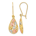 10K w/White and Rose Rhodium D/C Dangle Earrings, 39 x 11.95 mm