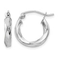 14k White Gold 3mm Twisted Hoop Earrings, 16 x 3 mm
