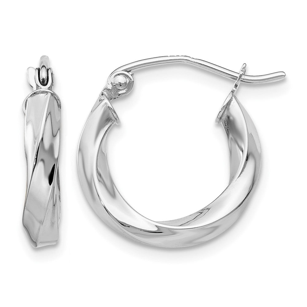 14k White Gold 3mm Twisted Hoop Earrings, 16 x 3 mm