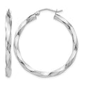 14k White Gold 3mm Twisted Hoop Earrings, 35.5 x 3 mm