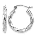 14k White Gold 3mm Twisted Hoop Earrings, 18.5 x 3 mm