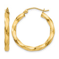 14k Polished 3mm Twisted Hoop Earrings, 25 x 3 mm