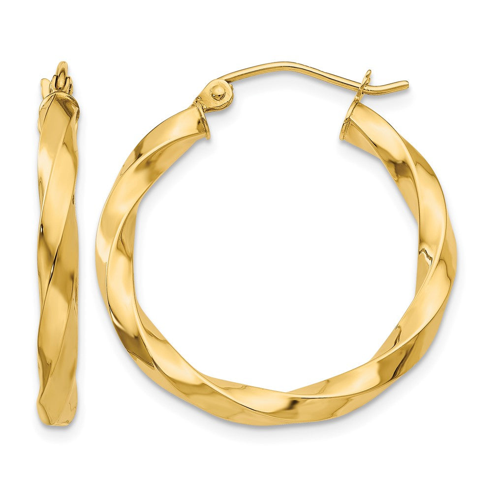 14k Polished 3mm Twisted Hoop Earrings, 25 x 3 mm