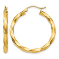 14k Polished 3mm Twisted Hoop Earrings, 30 x 3 mm