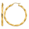 14k Polished 3mm Twisted Hoop Earrings, 40 x 3 mm