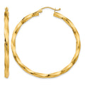 14k Polished 3mm Twisted Hoop Earrings, 45 x 3 mm