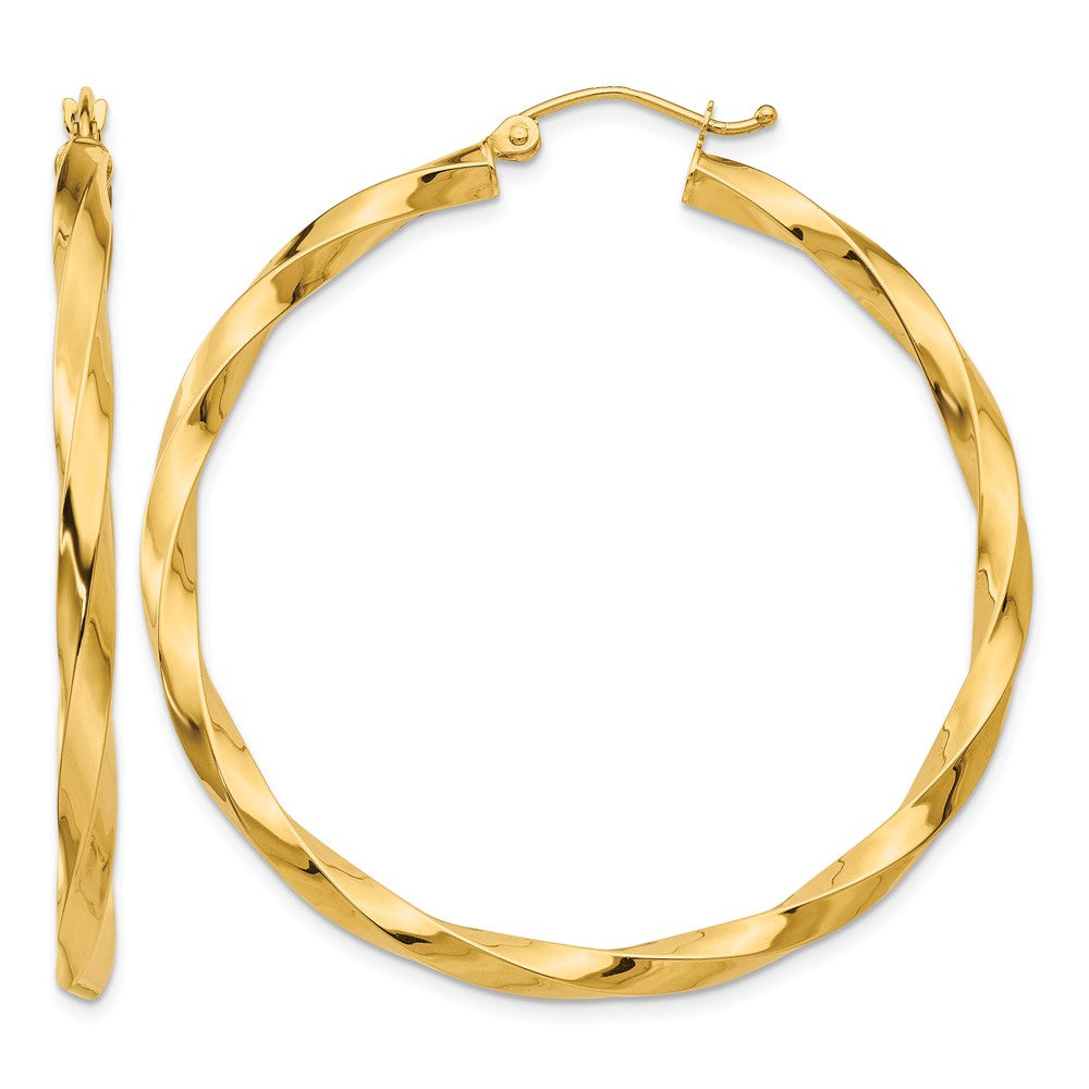 14k Polished 3mm Twisted Hoop Earrings, 45 x 3 mm