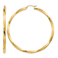 14k Polished 3mm Twisted Hoop Earrings, 60 x 3 mm