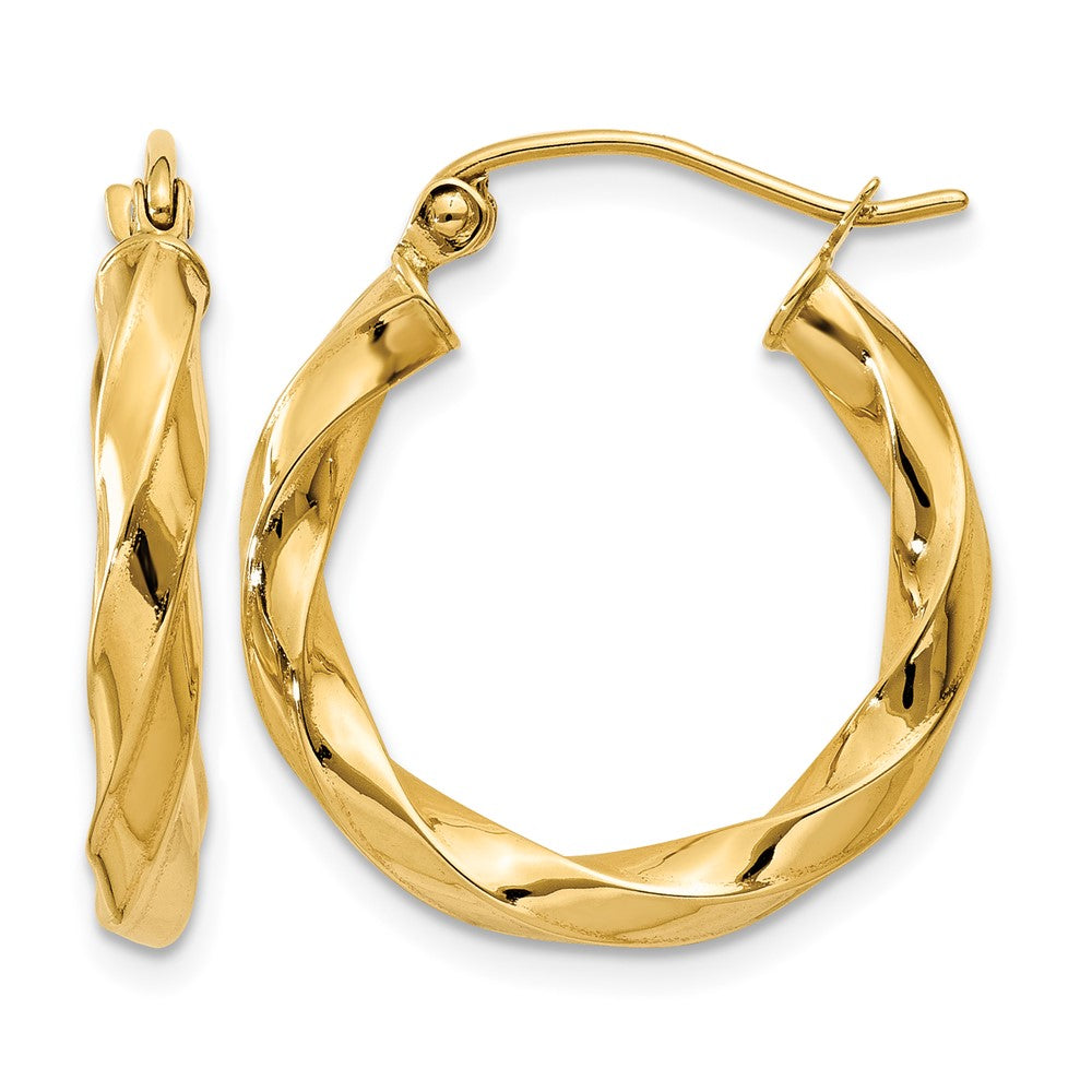 14k Polished 3mm Twisted Hoop Earrings, 20 x 3 mm