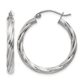 14k White Gold Polished 3.25mm Twisted Hoop Earrings, 20 x 3.25 mm