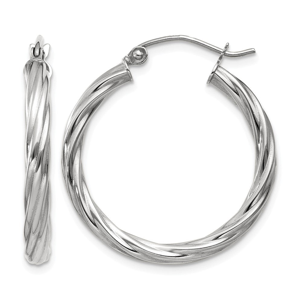 14k White Gold Polished 3.25mm Twisted Hoop Earrings, 20 x 3.25 mm