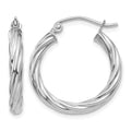 14k White Gold Polished 3.25mm Twisted Hoop Earrings, 15 x 3.25 mm