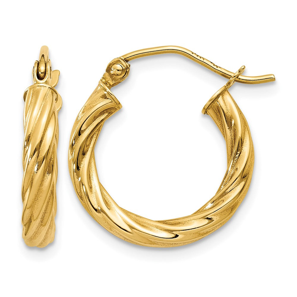 14k Polished 2.75mm Twisted Hoop Earrings, 10 x 2.75 mm