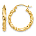 14k Polished 2.75mm Twisted Hoop Earrings, 15 x 2.75 mm