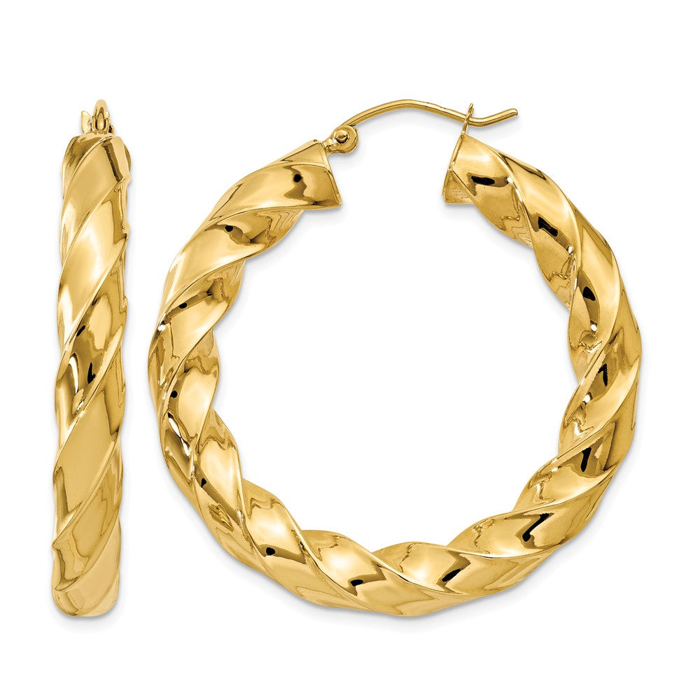 14k Polished 5.0mm Twisted Hoop Earrings, 39 x 5 mm