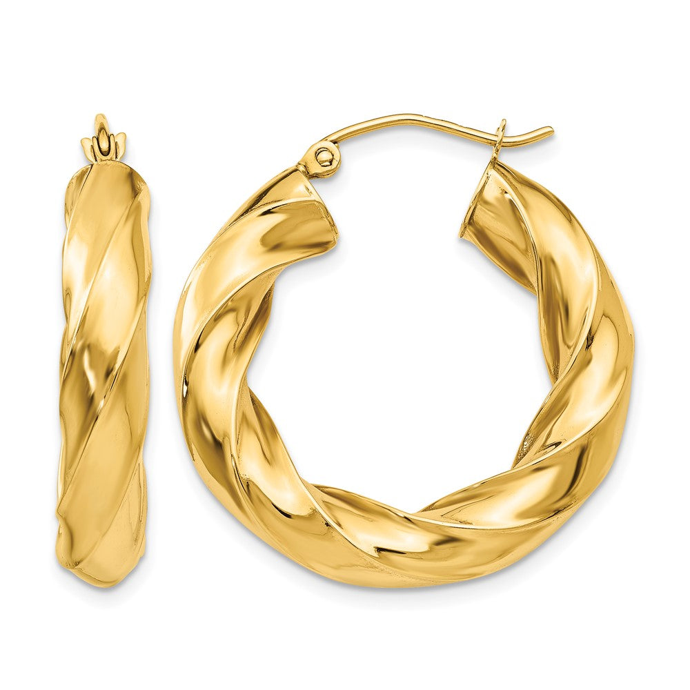 14k Polished 5.0mm Twisted Hoop Earrings, 17 x 5 mm